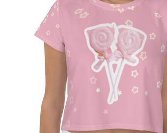 Fairy Kei Crop Tee: Kawaii Lollipop Print, Yume Kawaii Fashion
