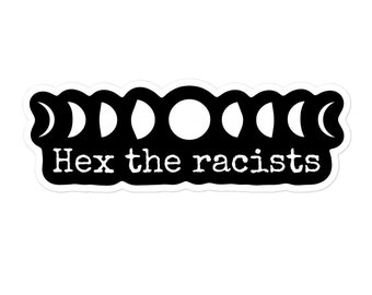 Naklejka „Hex the Racists”: Gotyckie czary, naklejka na laptopa z fazą księżyca