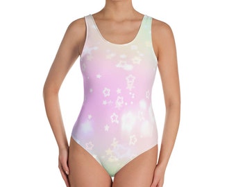 Fairy Kei Swimsuit: Pastel Goth Star Gradient One-Piece