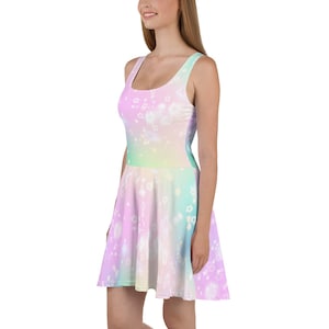 Fairy Kei Kawaii Sparkle Skater Dress | Pastel Goth J Fashion Creepy Cute Star Gradient Pink Yellow Women Alternative Teen Girl Yume