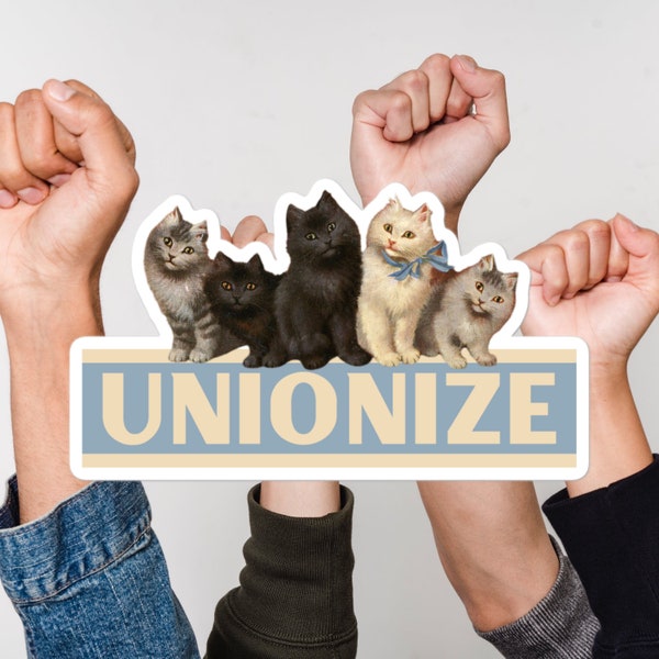 Unionize stickers | kitten IWW leftist socialist communist union cat funny humor vintage political politics worker