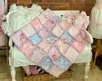 Sweet Pastel Patchwork Rag Baby Quilt  Pink Blue Lilac Lavender Orchid Periwinkle