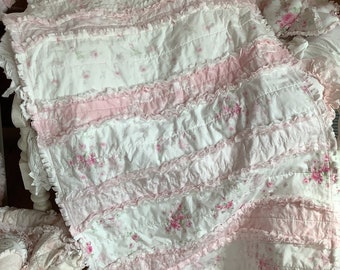 Shabby Rags Cottage Roses Pink and White Shabby Rag Baby Crib or Lap Patchwork ...