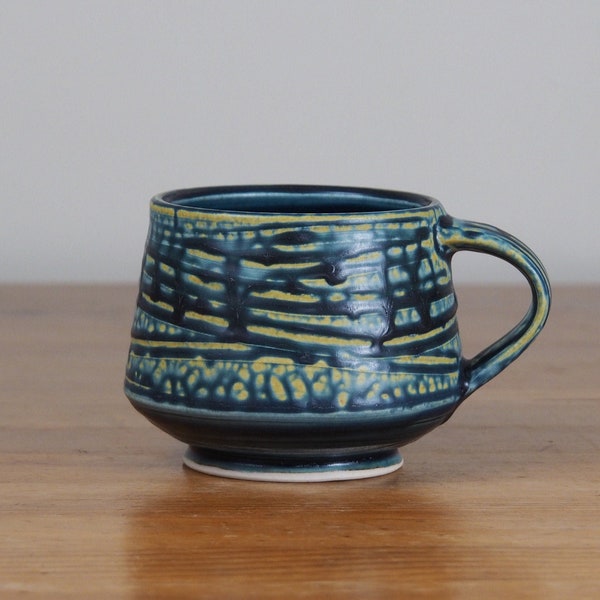 Coffee Mug - Ceramic, Handmade Pottery, Blue and Green