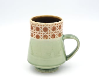 Coffee Cup - Ceramic, Handmade Pottery, Coffee Mug, Handmade Mug, Pale Sage Green, Sienna Brown