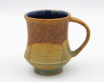 Coffee Cup - Ceramic, Handmade Pottery, Handmade Mug, Gold, Sage, Deep Blue