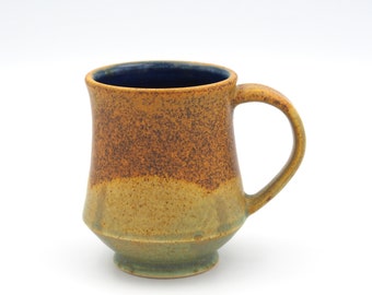 Coffee Cup - Ceramic, Handmade Pottery, Handmade Mug, Gold, Sage, Deep Blue