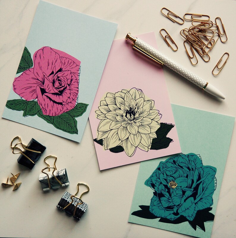 4x6 Art Prints Set of 3 Floral, Modern, Rose, Dahlia, Peony - Etsy