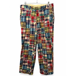 Vintage Orvis Mens 34 Patchwork Madras Plaid Pants 100% Cotton Preppy Golf