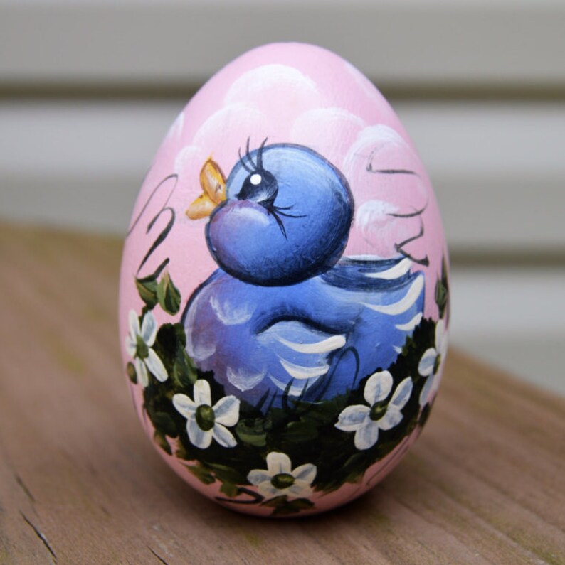 Hand Painted Blue Bird Egg Hand Painted Easter Egg Blue Etsy