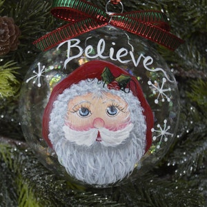 Santa Clause Hand Painted Christmas Ornament.  Personalized Santa Ornament, Believe Christmas Ornament