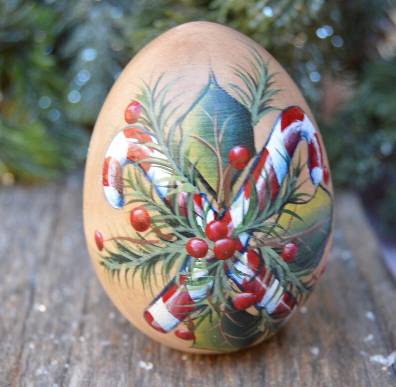 Hand Painted Candy Cane Egg Christmas Egg Two Piece Treasure Etsy