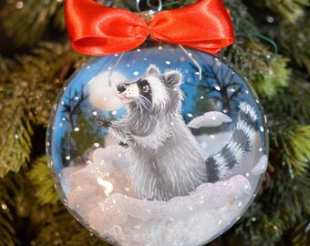 Handgeschilderde wasbeer kerstornament, wasbeerornament, gepersonaliseerd kerstornament, bosdier, kerstcadeau, handgeschilderd