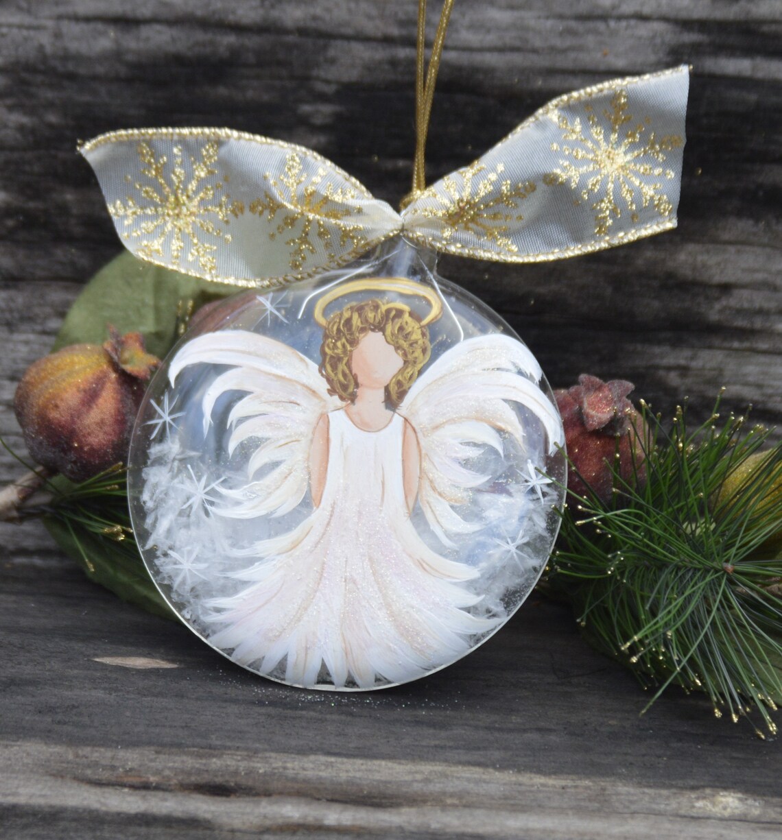 Rustic Angel, Hand Painted Glass Ornament, Hand Painted Angel Ornament ...
