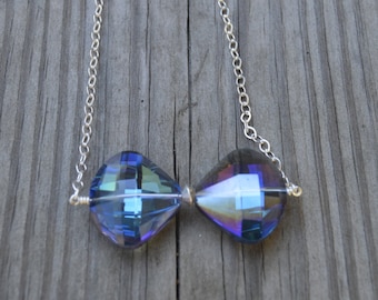 Blue Iridescent Crystal Bow Tie Necklace (N28)