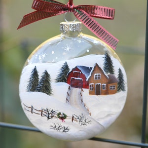 Hand Painted Glass Snow Scene Ornament, Personalized Glass Ornament ...