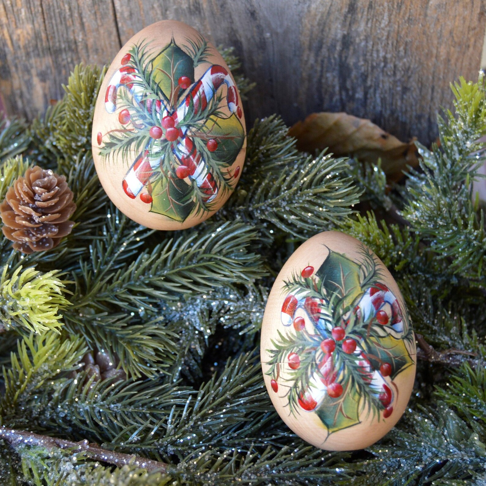 Hand Painted Candy Cane Egg Christmas Egg Two Piece Treasure Etsy