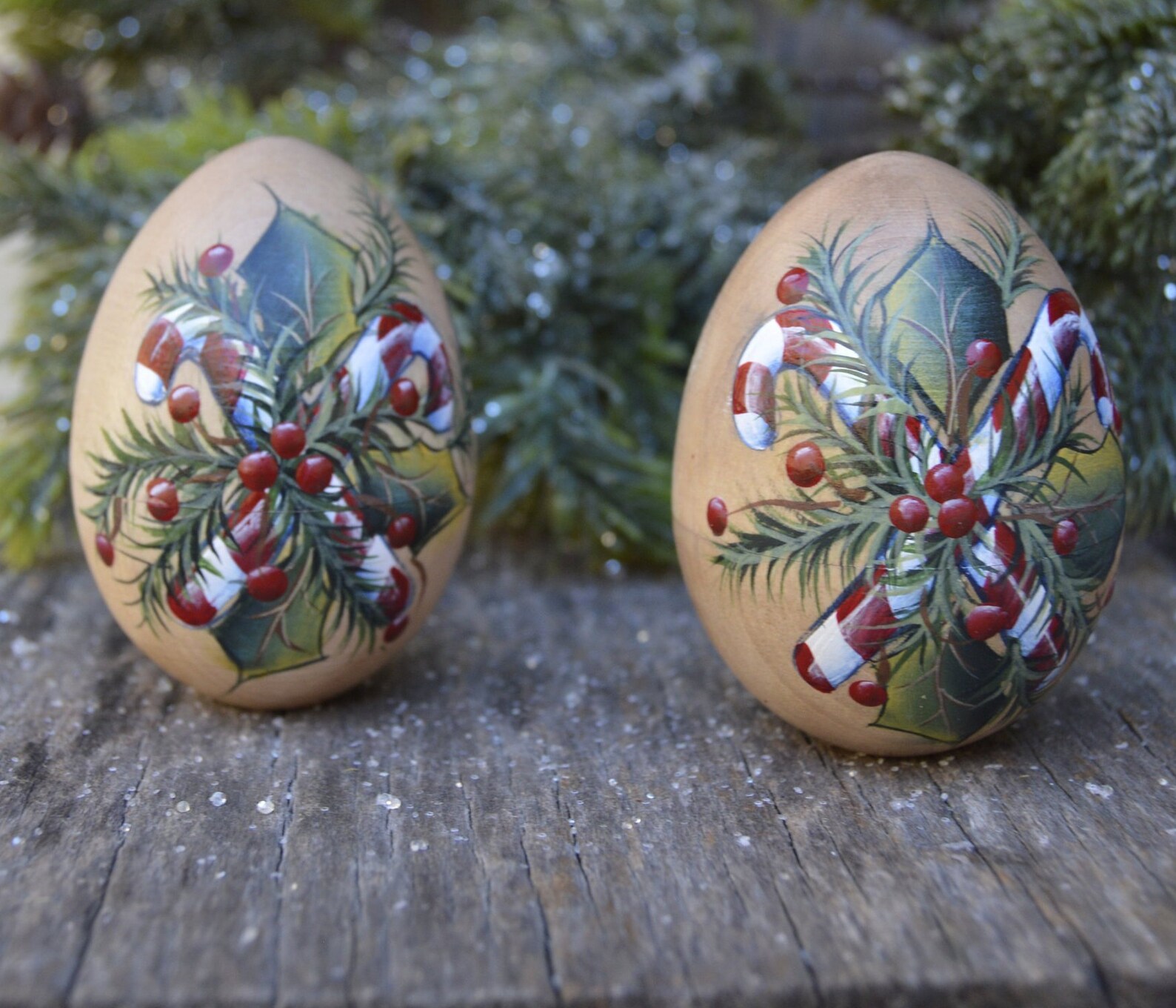 Hand Painted Candy Cane Egg Christmas Egg Two Piece Treasure Etsy