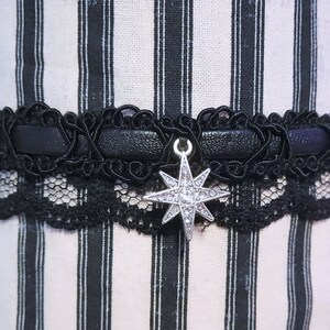 STAR NECKLACE ADJUSTABLE, star choker, star jewelry, cottagecore, cottagecore jewelry, star necklace, black lace choker, star charm