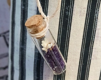 PURPLE MOSS NECKLACE, adjustable, dried moss bottle necklace, dried moss, dried flowers in bottles, adjustable cord, reindeer moss