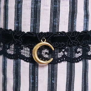 Handmade Black Lace Moon Choker: Adjustable Cottagecore Jewelry