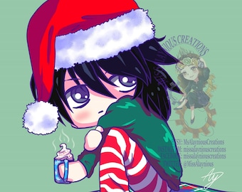 ANIME KERSTKAART, kerst anime, Anime kerstkaart, anime wenskaart, handgemaakte anime kerstkaart