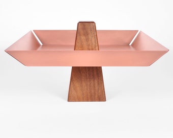 Ansel | Walnut & Copper - Pedestal Tray, Centerpiece, Pedestal Bowl, Keuken opslag