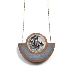 MOON Statement Necklace Voyager Moon Necklace 3-D Moon Texture Walnut and Concrete image 1