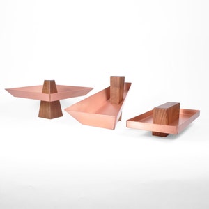 Ansel Walnut & Copper Pedestal Tray, Centerpiece, Pedestal Bowl, Kitchen storage image 7