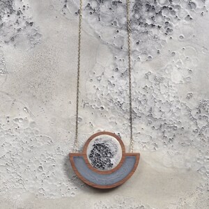 MOON Statement Necklace Voyager Moon Necklace 3-D Moon Texture Walnut and Concrete image 3