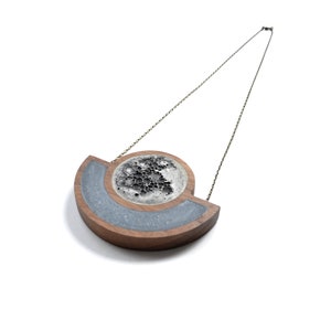 MOON Statement Necklace Voyager Moon Necklace 3-D Moon Texture Walnut and Concrete image 2