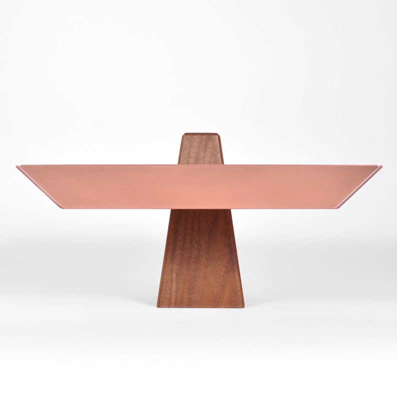 Ansel Walnut & Copper Pedestal Tray, Centerpiece, Pedestal Bowl, Kitchen storage image 3
