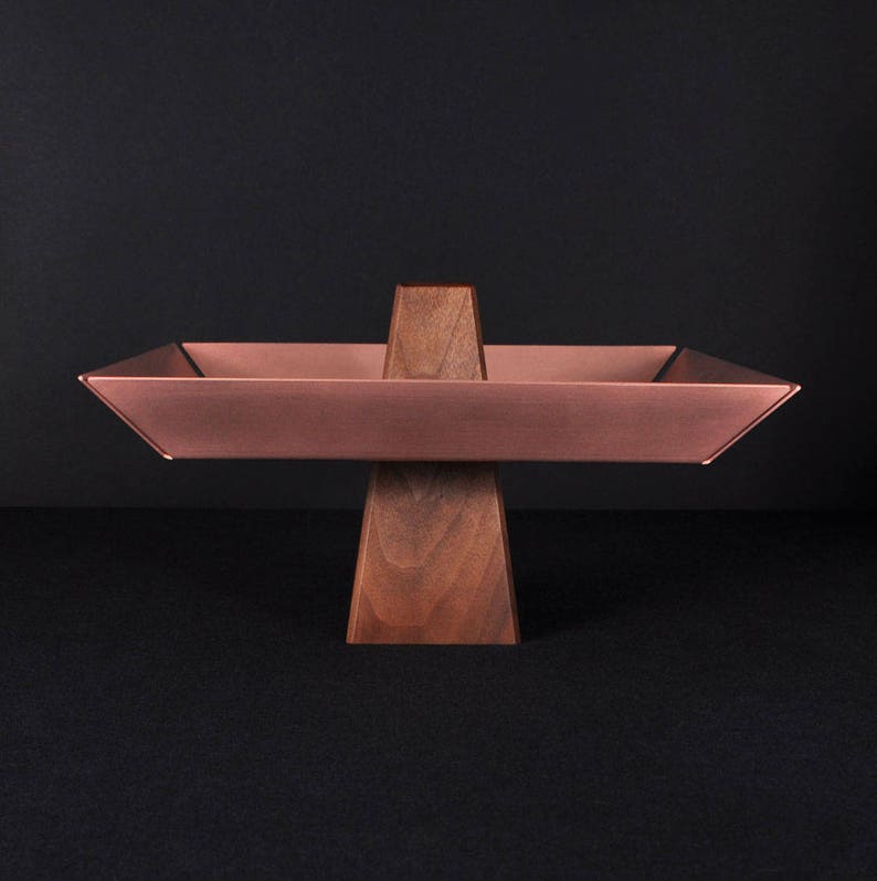 Ansel Walnut & Copper Pedestal Tray, Centerpiece, Pedestal Bowl, Kitchen storage image 8