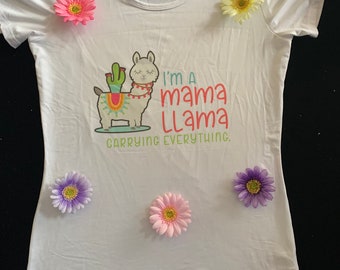 Mother's day gift, Mom shirt. Mama llama, carrying all these bags, handmade