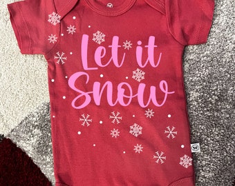 Let it snow, baby bodysuit, toddler shirt, winter, snowflakes