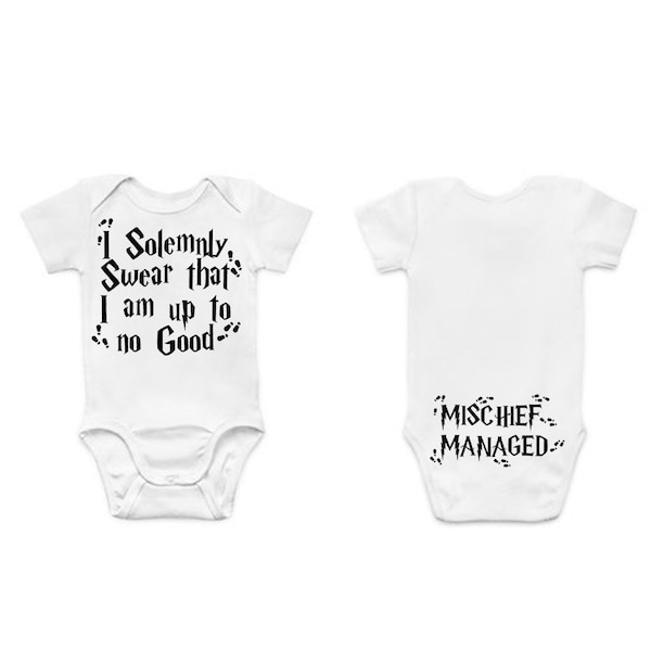 I solemnly swear that i am up to no good, mischief managed baby bodysuit