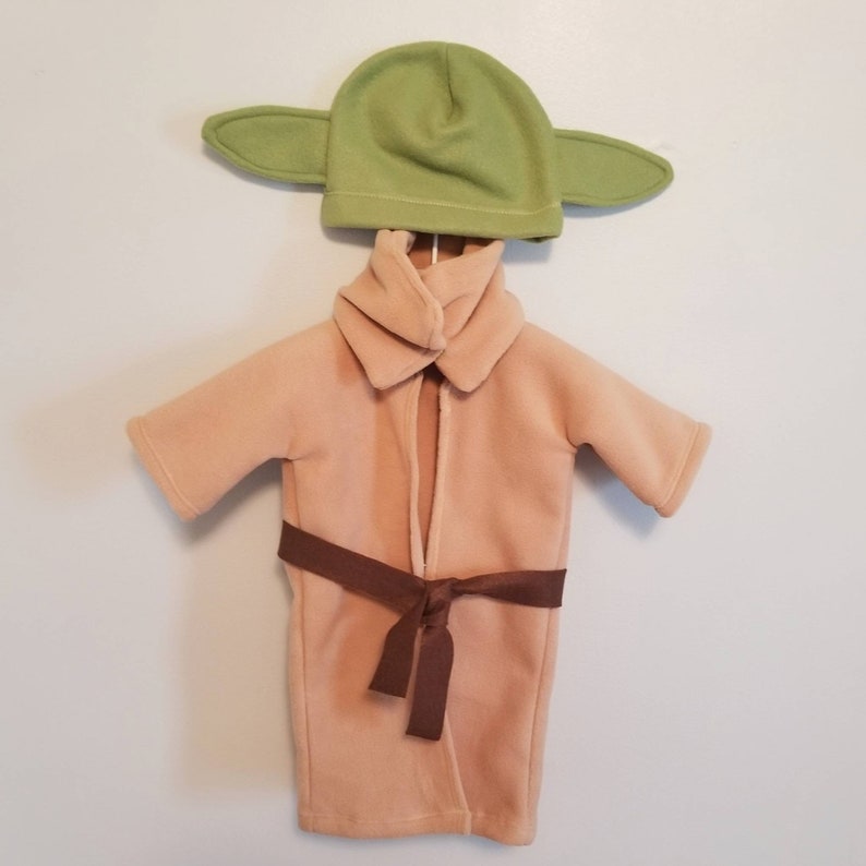 belt Fleece Baby Yoda Costume- hat robe 