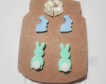 Spring Bunny Earrings, Easter themed jewelry, stud earrings, sliver studs, nickle free