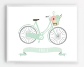 Mint Girls Wall Art - Personalized Nursery Art - Mint Art Print - Customized Baby Art - Modern Nursery Decor - Girl Nursery - Bicycle Print