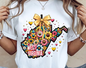 Virginia Occidental png, Lazo preppy coquette png, Diseño de camiseta, Sublimación png, DTF png, Archivo DTF, Tendencia png, Camisa floral png, Preppy png