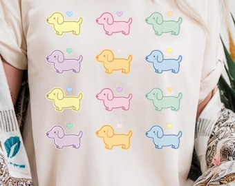 Candy Color Valentine Dachshund png, Cute Dachshund Valentine svg, Pastel Dachshund Dog Shirt Design, Sublimation PNG, Trending png, dtf png