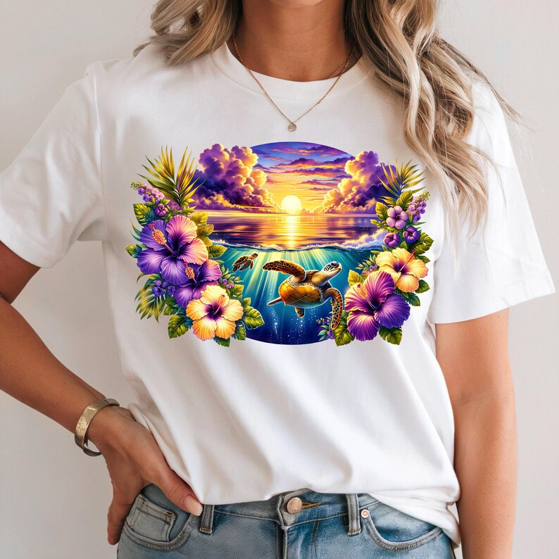 Sea Turtle Png, Purple Hibiscus Png, Ocean Png, Tshirt Design, Digital ...