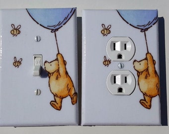 Classic Winnie the Pooh Blue and White Light Switchplate and Outlet