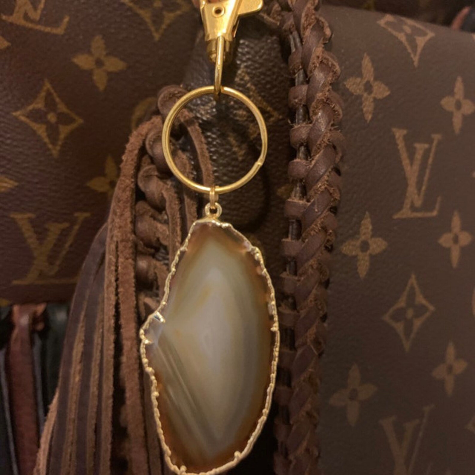 Boho Gold Brown and Tan Agate Stone Statement Keychain - Etsy