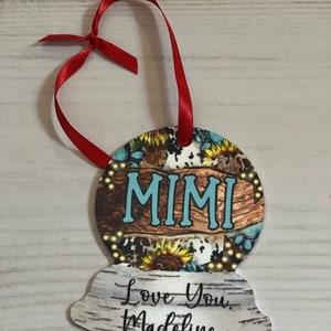 Mimi Designed with love and a personalized name and Globe look ornament