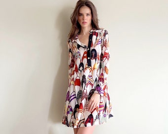 Gorgeous silk blend, designer, Ferragamo long sleeve, mini dress.