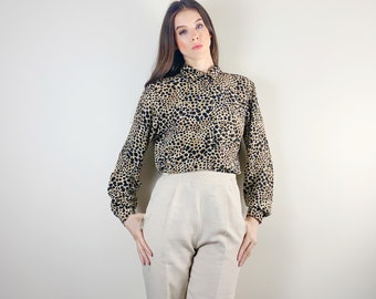 Vintage leopard print silk blouse top. 90s silk animal print top.
