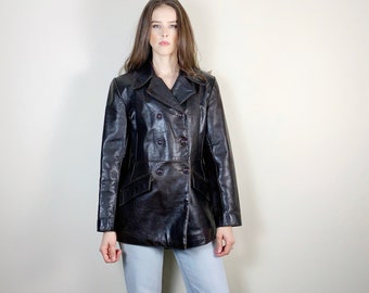 Trench-coat en cuir des années 90. veste en cuir véritable brun foncé Rudsak vintage des années 1990.