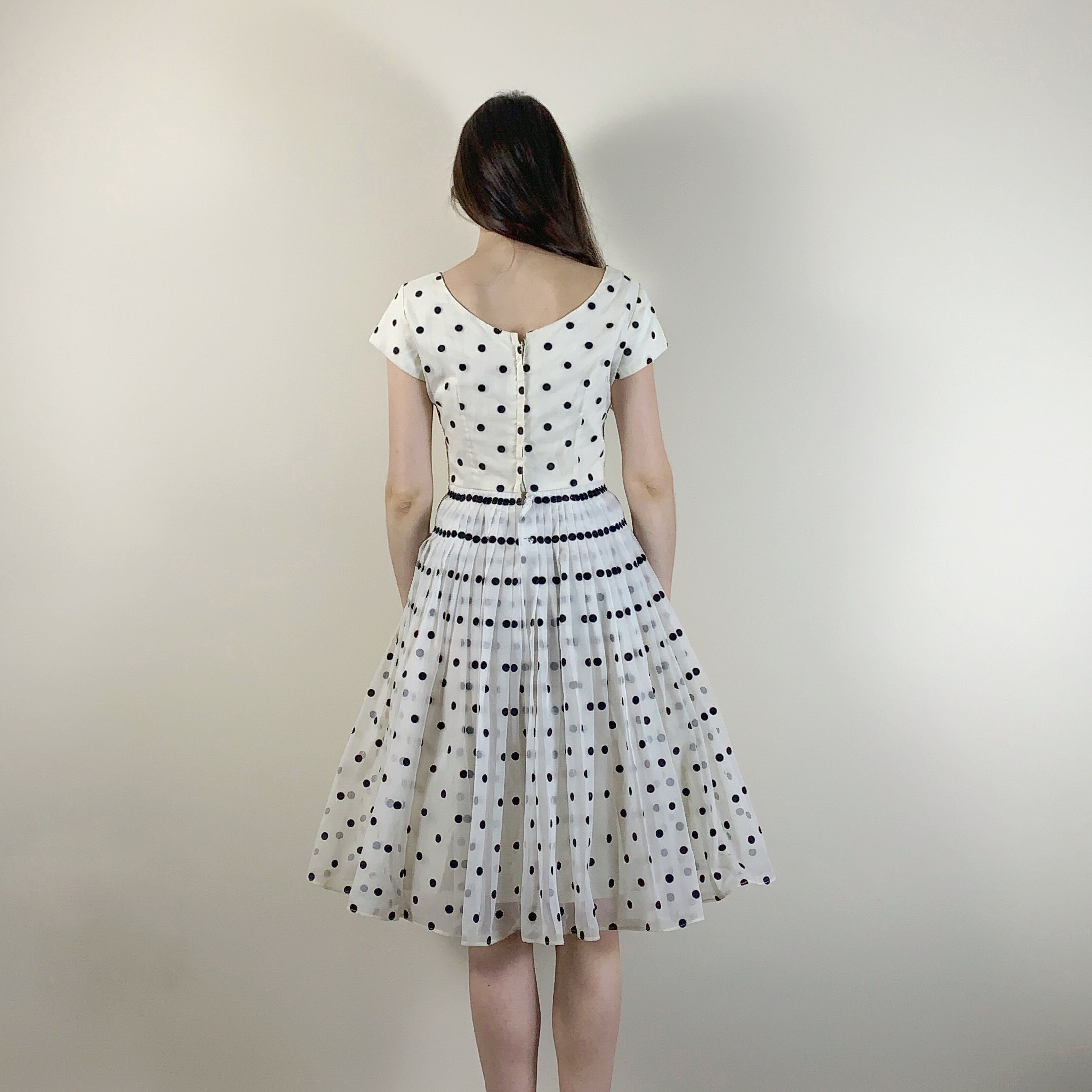 1950s Sheer Blue Polka Dot Neck Tie Dress | S/M main image 0