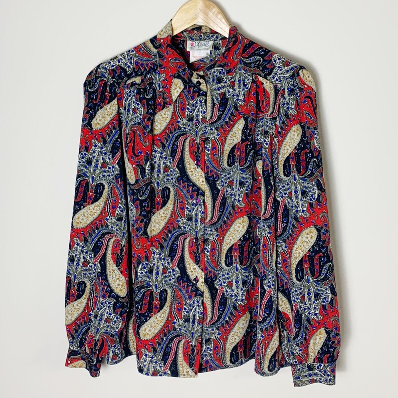 Vintage paisley print blouse. 70s blouse top xs / small image 6